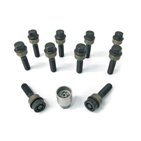 Set 10 vis de roue noir pour Porsche M14x1.5/60mm R14 SW19, incl. 2 antivol