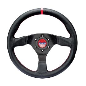 Volant compétition Sparco R383 en cuir noir, couture rouge 330mm