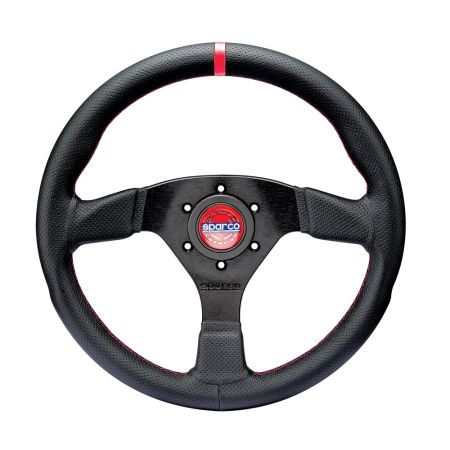 Volant compétition Sparco R383 en cuir noir, couture rouge 330mm