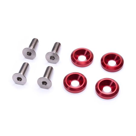 Pack 4 vis titane M8 tête fraisée et rondelles alu rouge pour montage siège Recaro ou Sparco