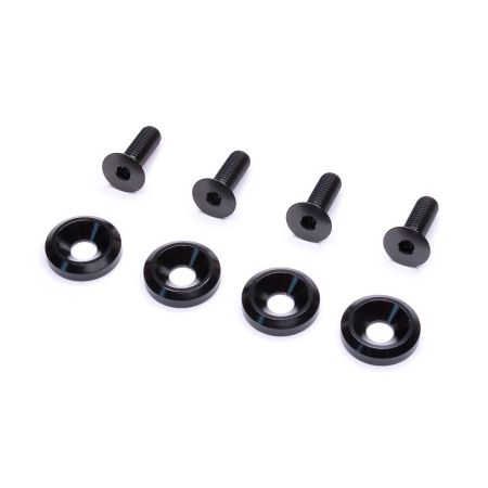 Pack 4 vis titane M8 tête fraisée et rondelles alu noir pour montage siège Recaro ou Sparco