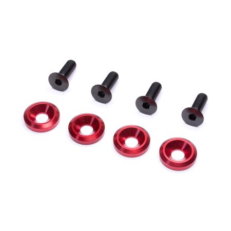 Pack 4 vis titane M8 tête fraisée et rondelles alu rouge pour montage siège Recaro ou Sparco