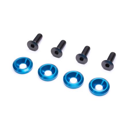Pack 4 vis titane M8 tête fraisée et rondelles alu bleu pour montage siège Recaro ou Sparco