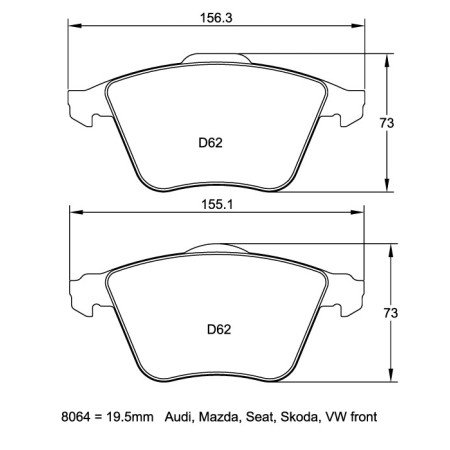 Plaquettes avant Pagid RSL19 Jaune - Audi TT 3.2 V6 Quattro (8J) disque OE345mm (06+)